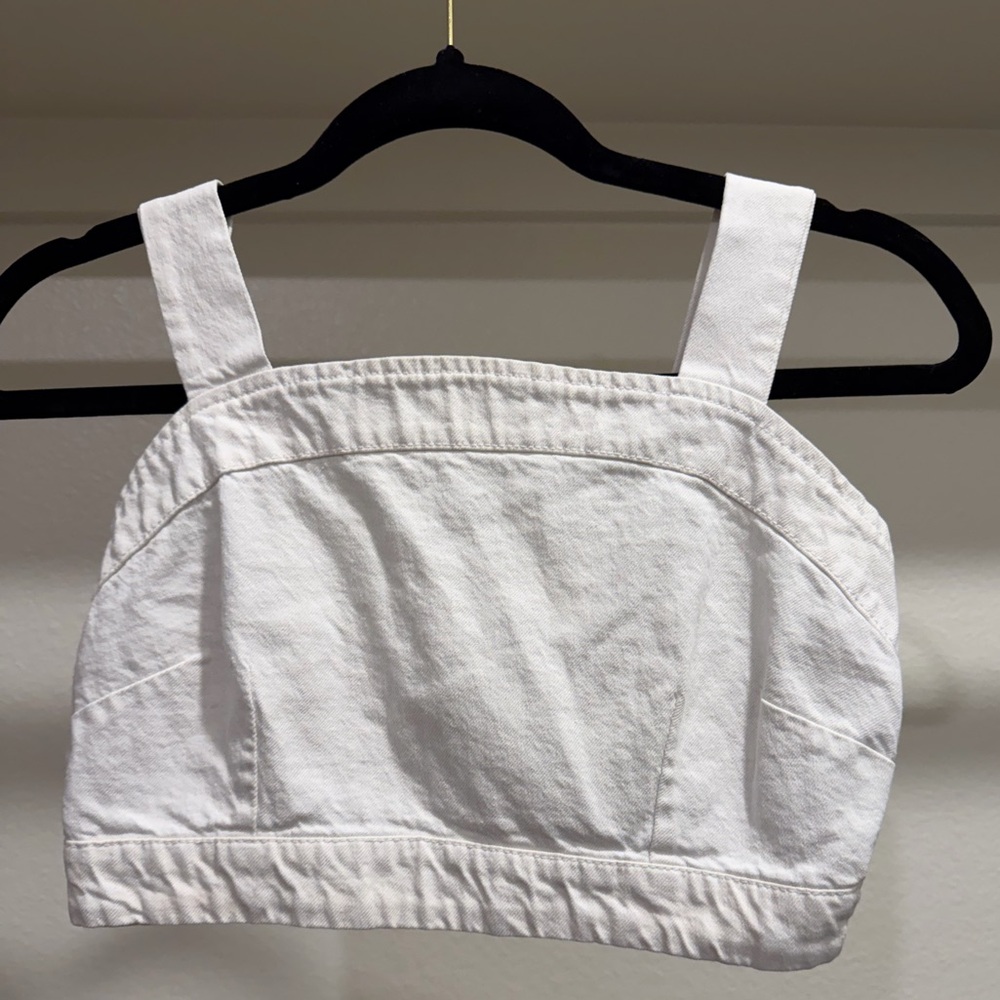 White Cotton Square-Neck Crop Tank Top